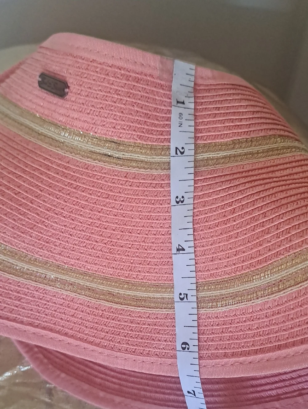 SUN 'N' SAND Pink Bow Accent Straw Visor with Gold Trim UPF 50+